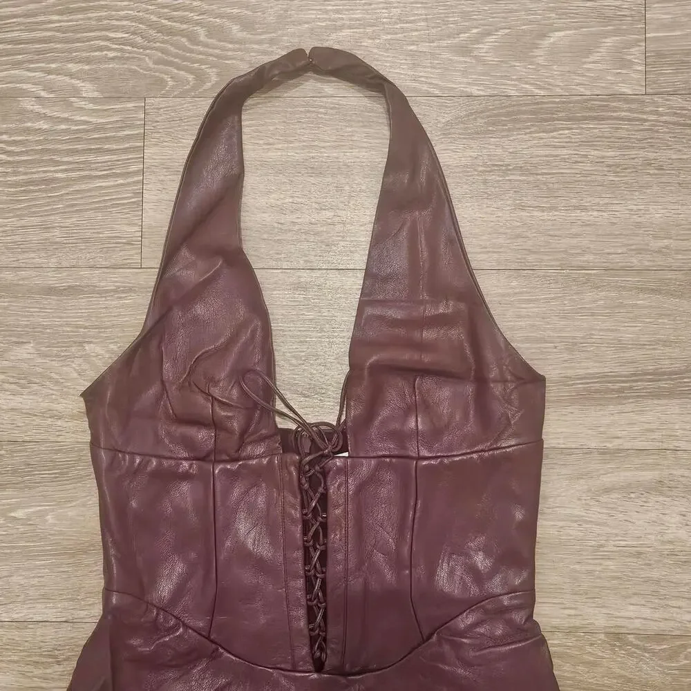 HOUSE OF CB 'Jaquetta' Wine / Burgundy Vegan Leather Midi Dress